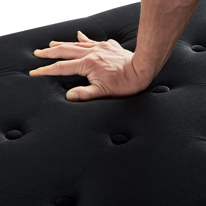 Upholstered Velvet Storage Ottoman Bench with Nail Trims,Soft Padded Seat with Armrest,for Living Room,Bedroom,Entryway,Easy to Assemble,Black