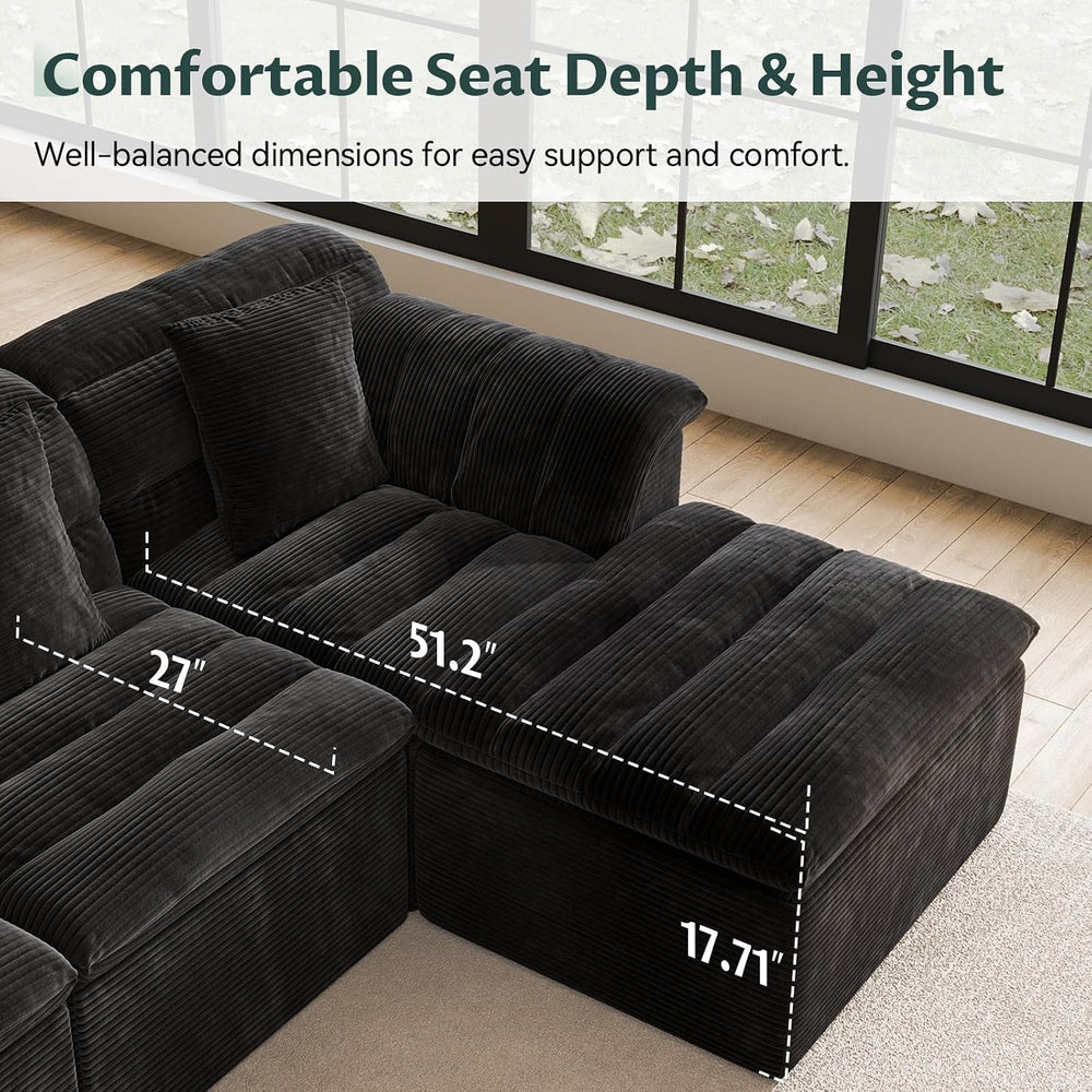 142" Modular Cloud Sectional Couch with Ottoman, Modern Upholstered Comp...