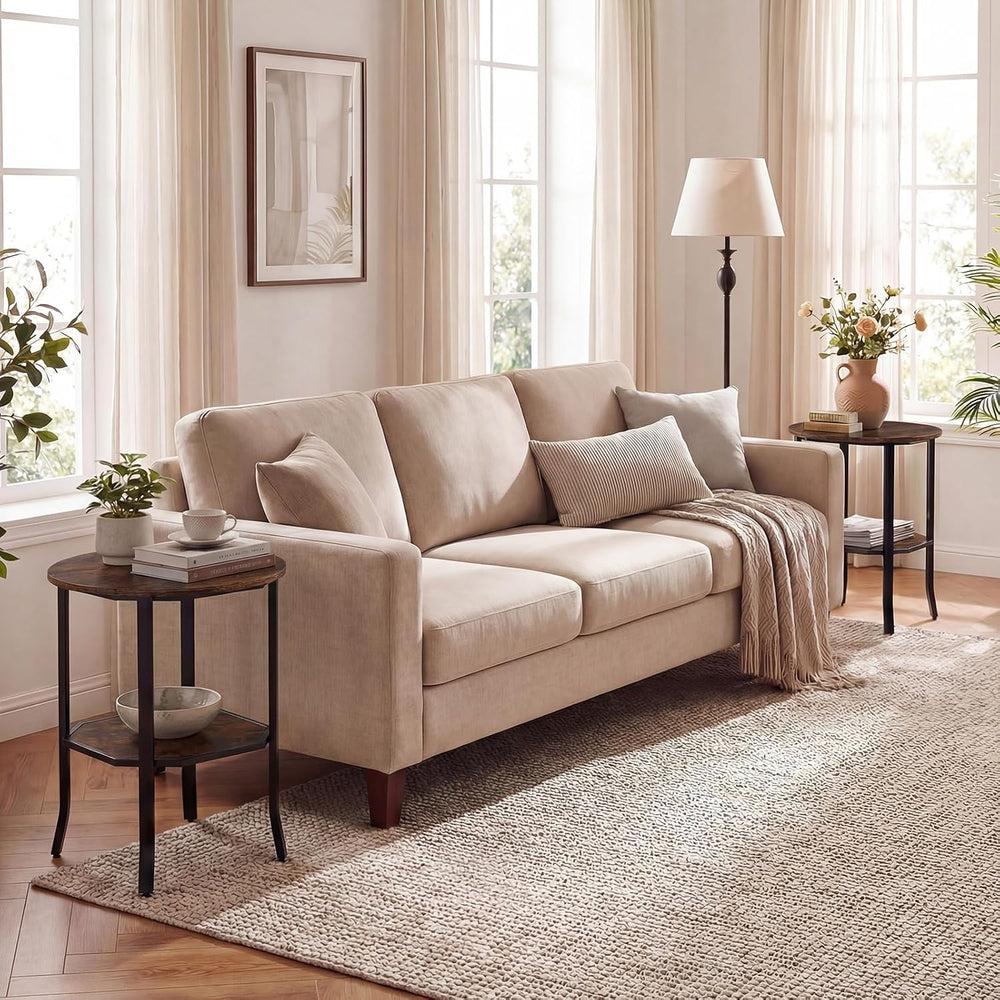 Giantex Round Side Table Set of 2, 2-Tier Small Sofa Couch End Table with Sto...