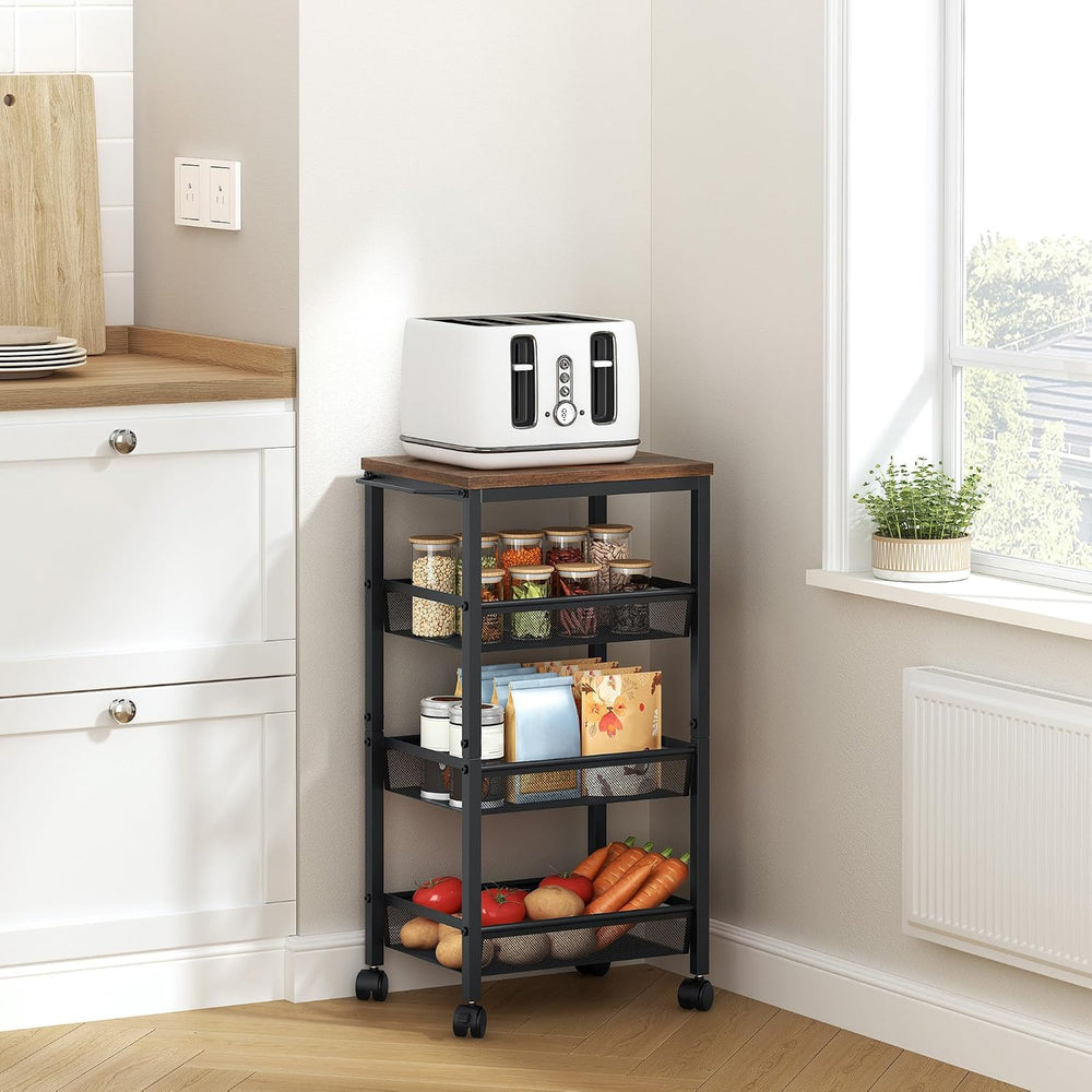 Hoctieon Rolling Storage Cart, 4-Tier 11.8" Wide Panel Kitchen Storage C...