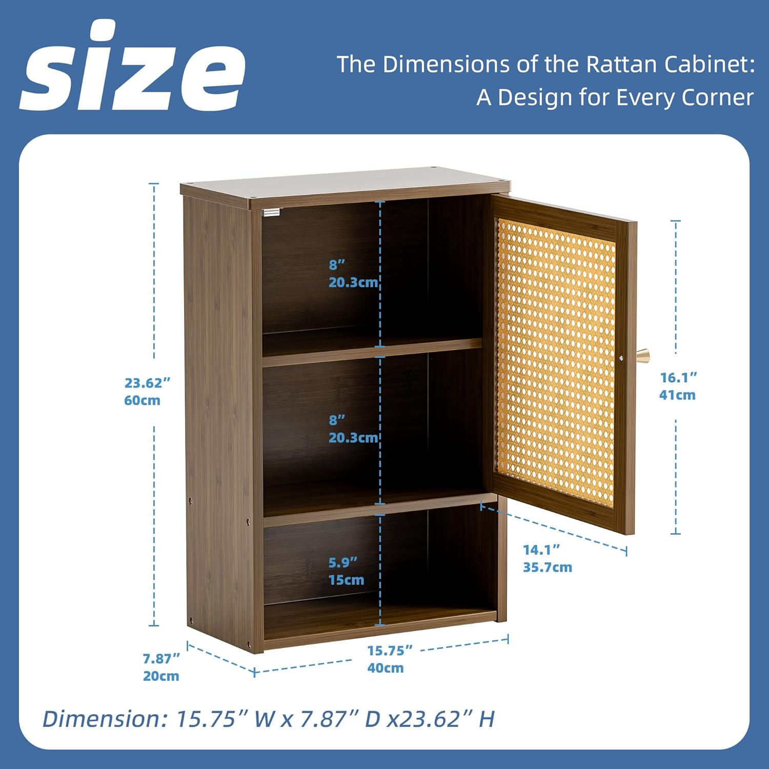 HITNET Bamboo Medicine Cabinet, Wall Mounted Bathroom Cabinet with Adjustable Shelf, Single Rattan Door Hanging Storage Organizer Over Toilet for Entryway, Laundry Room(Walnut)