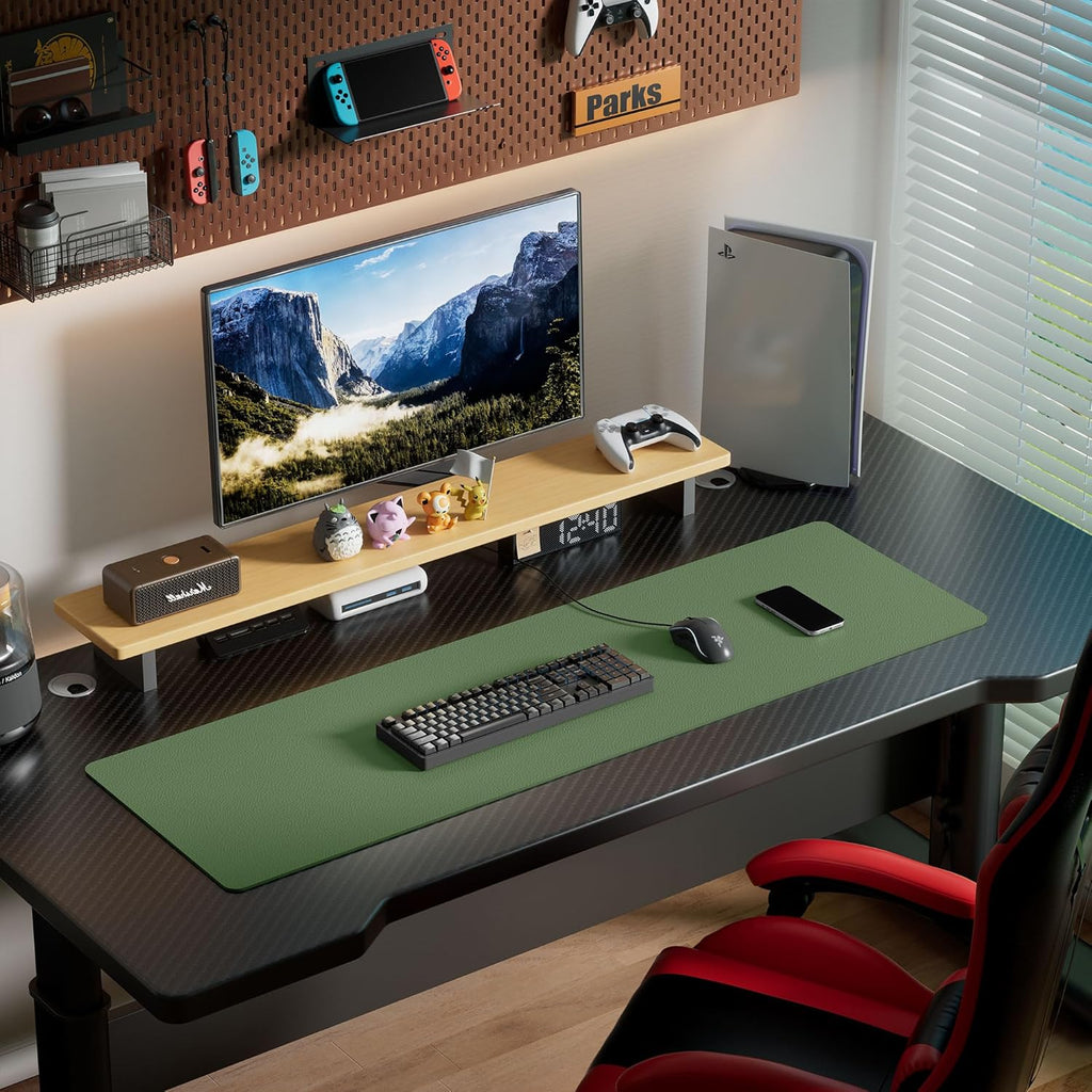 Aothia Leather Desk Pad Protector, Office Desk Mat, Large Mouse Pad, Laptop Desk Pad, Non-Slip PU Leather Desk Blotter, Waterproof Desk Writing Pad for Office and Home (Olive Green, 55" x 17")
