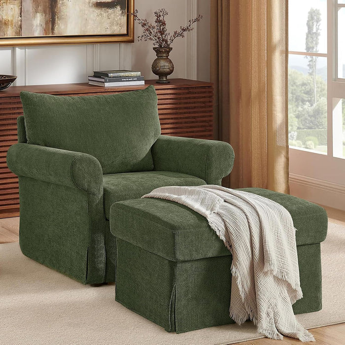 Modern Accent Chairs with Ottoman Set, Olive Green