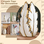 White and Gold Ceramic Vase for Home Decor Modern Decorative Vase 10.7in | Modern pampas grass vase for white and gold home decor perfect centerpiece for living room entryway bedroom and office table