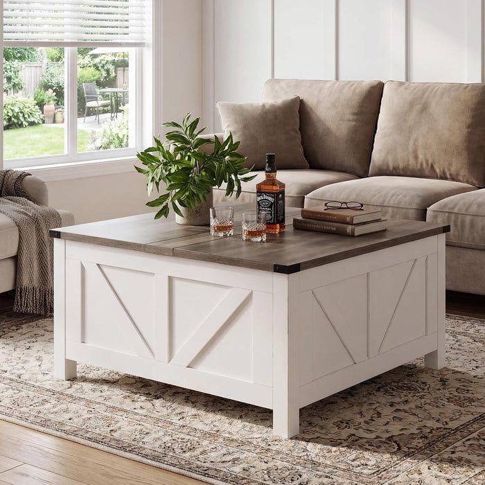 35” Farmhouse Coffee Table, Rustic Center Table with Lift Top