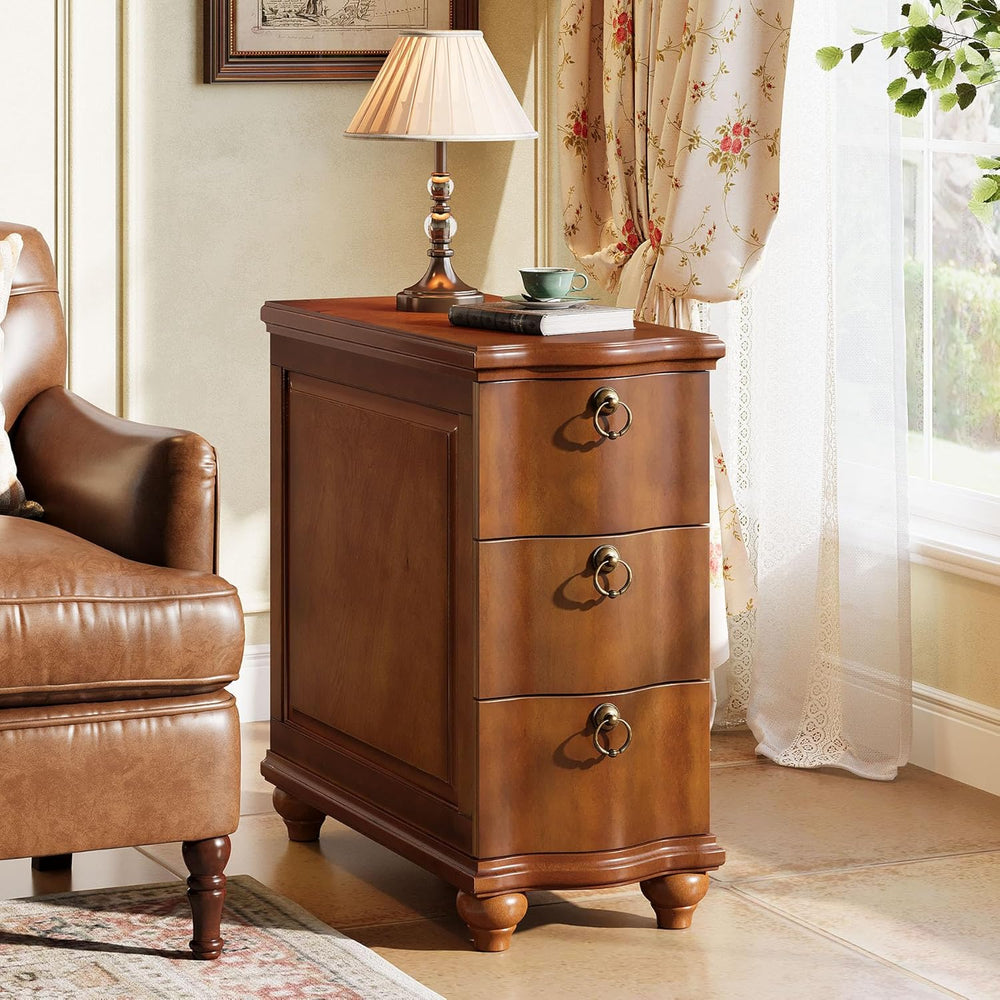 Tribesigns Wood Fully Assembled End Table, 3-Drawers Narrow Slim Side Table, ...