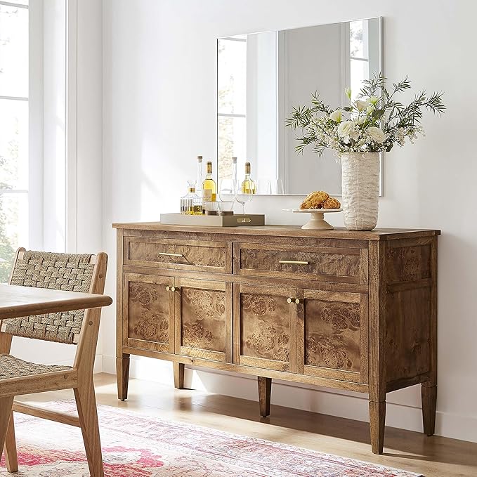 Modway Elysian 62" Wood Sideboard in Brown - Buffet Cabinet with Storage, Living Room Credenza, Media Console Cabinet, TV Stand, Entryway Table or Hallway Cabinet