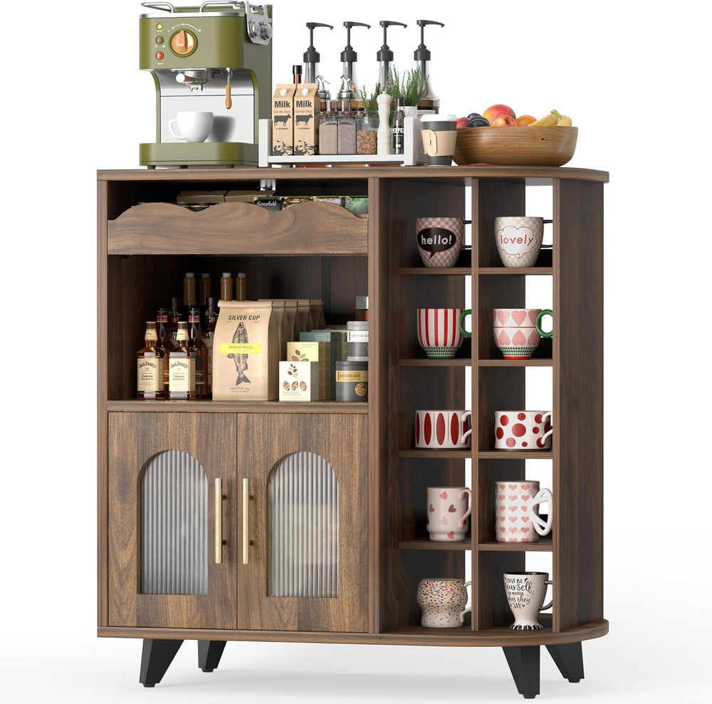 VINAEMO Coffee Bar Cabinet with 24-Cup Display, Large Drawer & Storage,Mo...