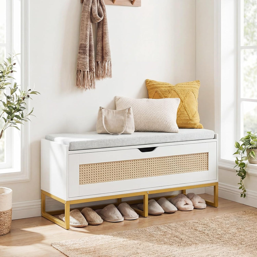 Giantex Rattan Shoe Bench, Flip-Top Entryway Bench with Removable Padded Seat...