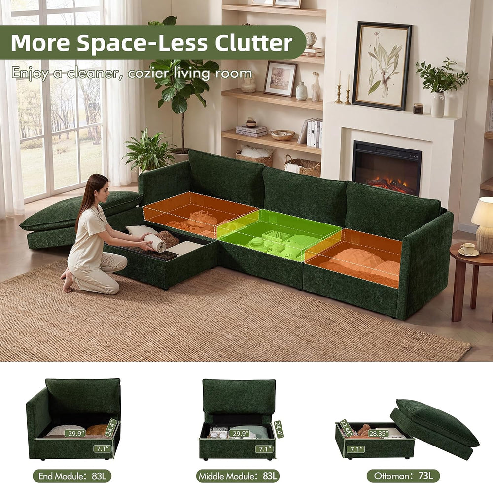 WorthFurni Modular Sectional Sofa with Storage Ottomans,103" L-Shaped Cl...