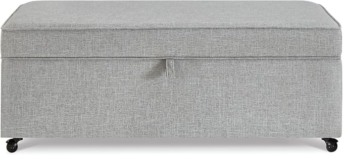 45" Modern Sofa Ottoman with Storage,Linen Upholstered Storage Bench with Rotation Casters and Safety Hinge, for Living Room,Grey