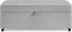 45" Modern Sofa Ottoman with Storage,Linen Upholstered Storage Bench with Rotation Casters and Safety Hinge, for Living Room,Grey
