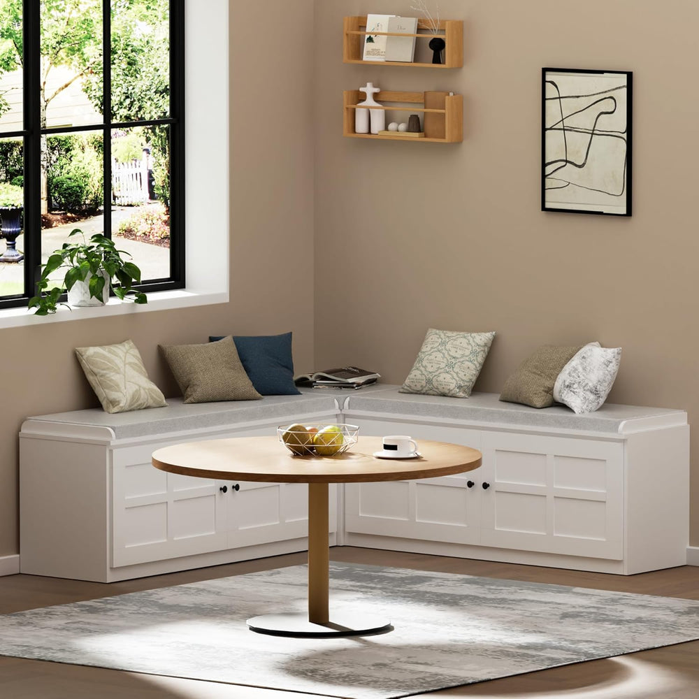 63 inches L-Shaped Storage Bench with Cushion Seat Corner Dining Bench with H...