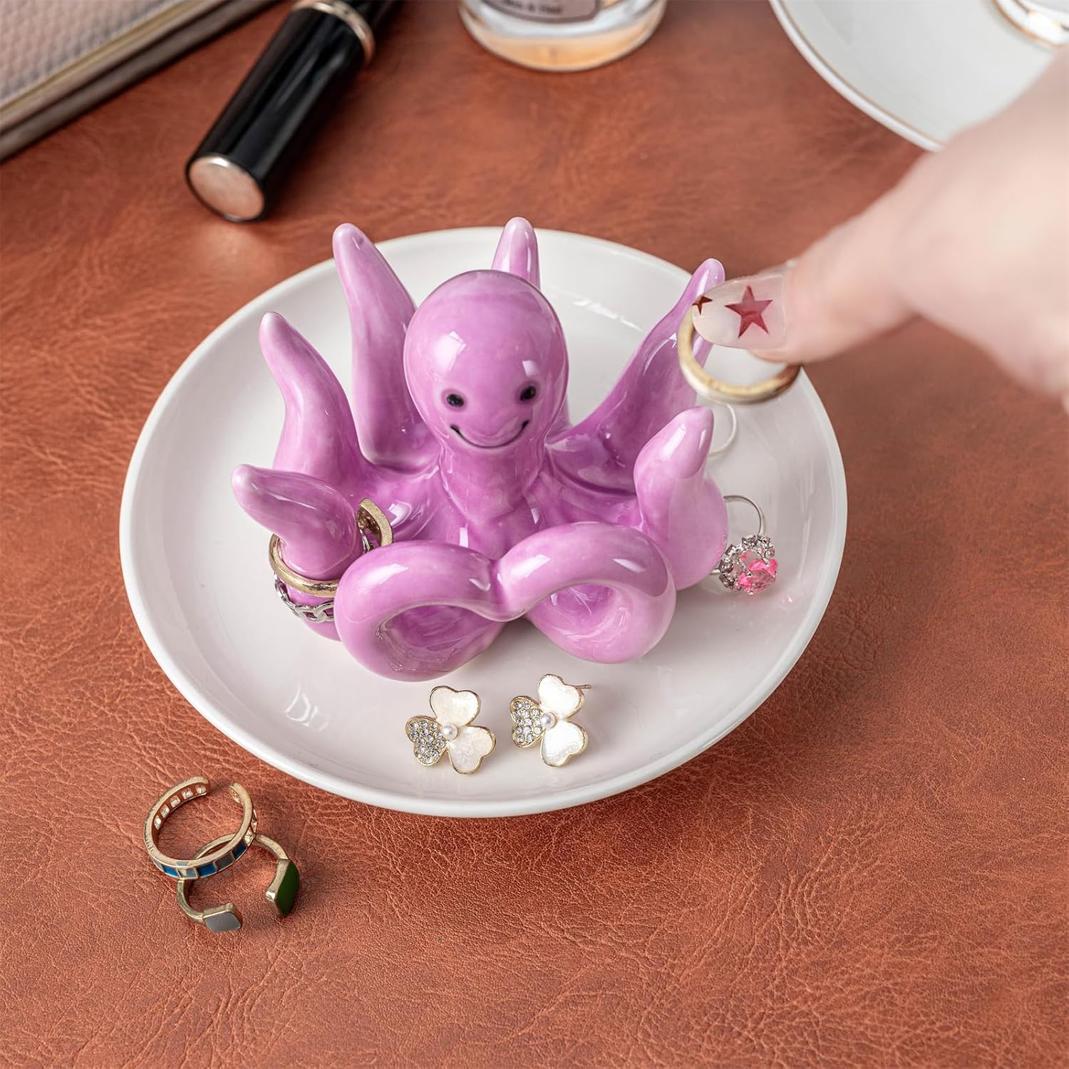 Octopus Ring Holder Jewelry Dish, Preppy Room Decor Jewelry Holder Trinket Dish, Octopus Gifts for Women Birthday Christmas