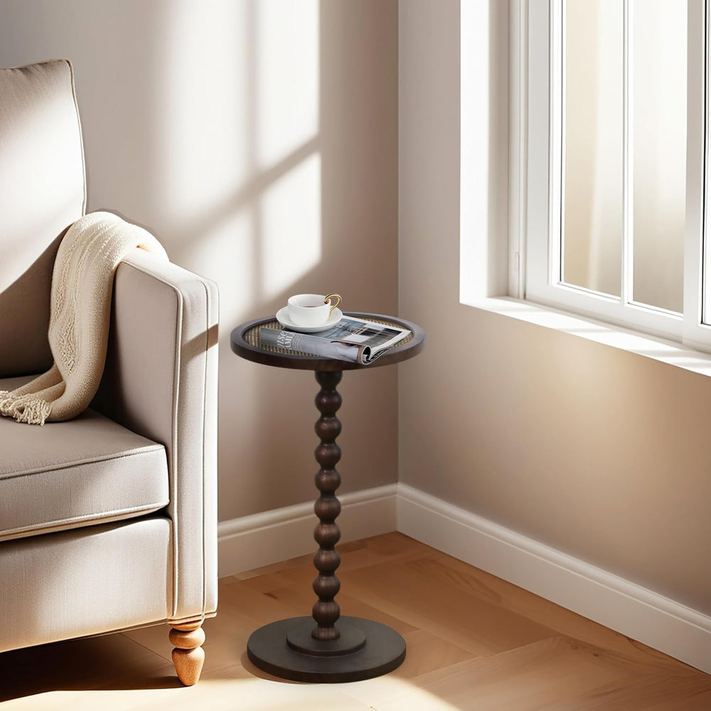 COVLON Solid Wood Drink Table, Small Pedestal Side Table for Small Spaces, Ra...