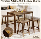 PHI VILLA Farmhouse Dining Table Set for 4 Small Space, Counter Height Table and Chairs with Bench, Rustic Solid Wood High Top Kitchen Table Set for Dining Room and Kitchen, Rustic Caramel Brown