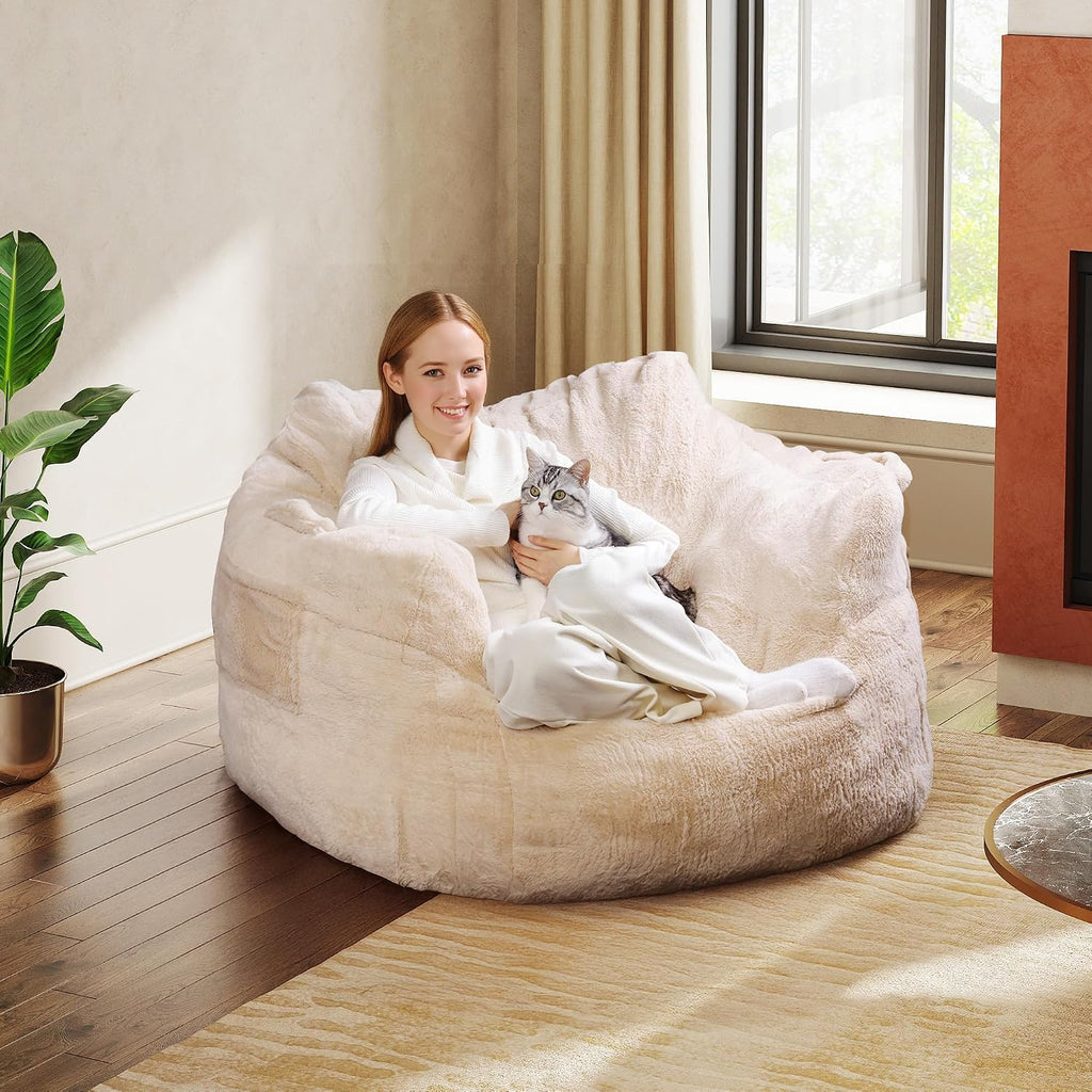 WLIVE 43'' Giant Bean Bag Chair, Bean Bag Sofa with Armrests for Adults, Bean Bag Couch with High-Density Memory Foam for Livingroom, Bedroom, Beige
