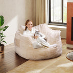 WLIVE 43'' Giant Bean Bag Chair, Bean Bag Sofa with Armrests for Adults, Bean Bag Couch with High-Density Memory Foam for Livingroom, Bedroom, Beige
