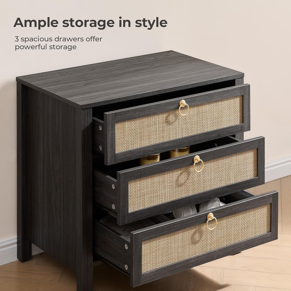 SICOTAS Rattan Nightstand Set of 2 with Drawers, Boho Large Bedside Tables | ...