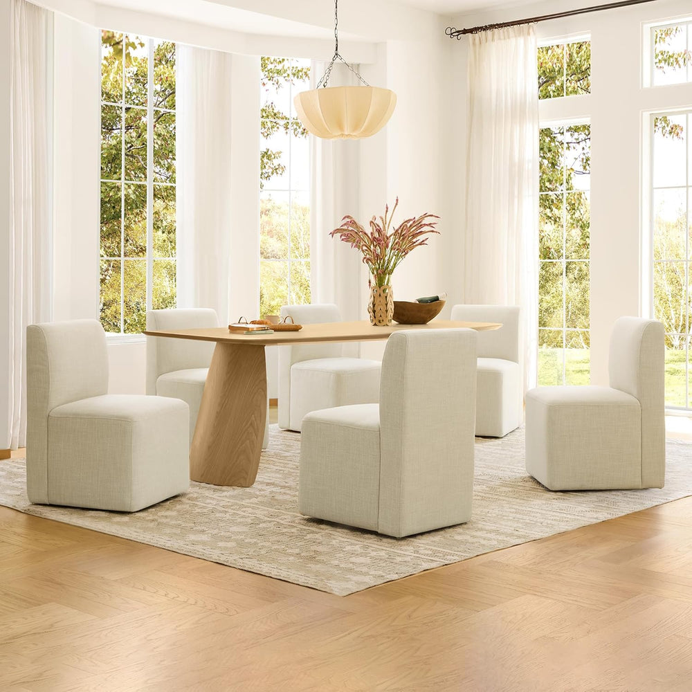 CHITA Dining Chairs with Casters Set of 4, Fully Assembled, Linen | FSC Certi...