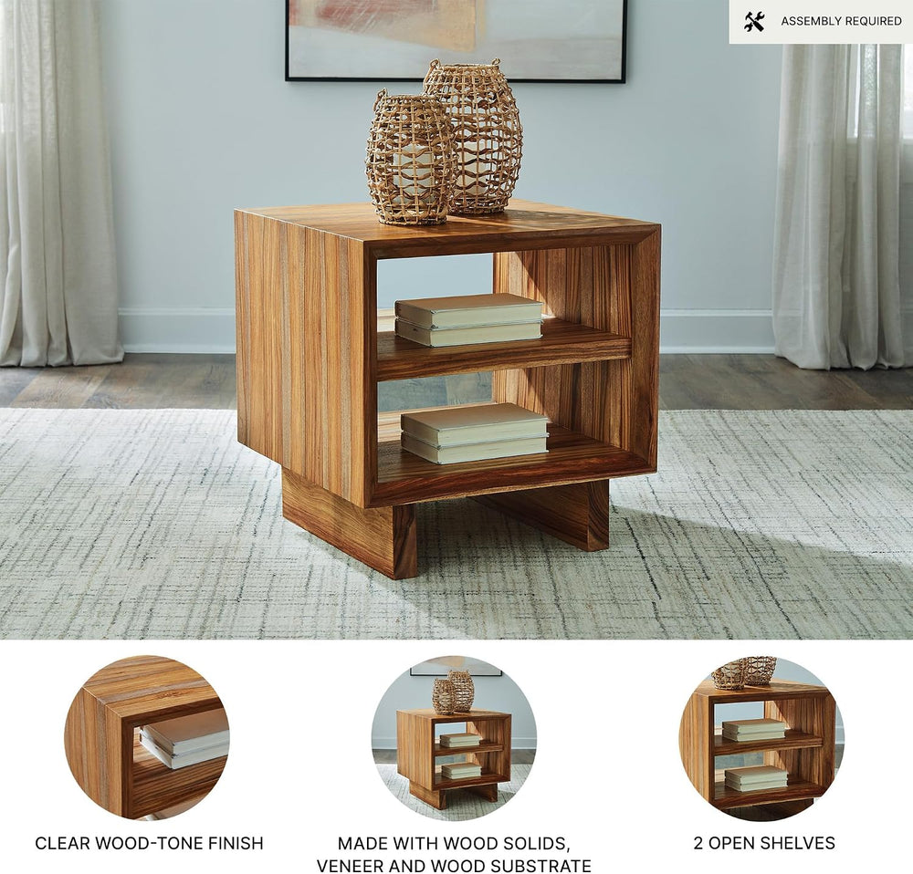Signature Design by Ashley Dressonni Rustic End Table with 2 Open Shelves, Li...
