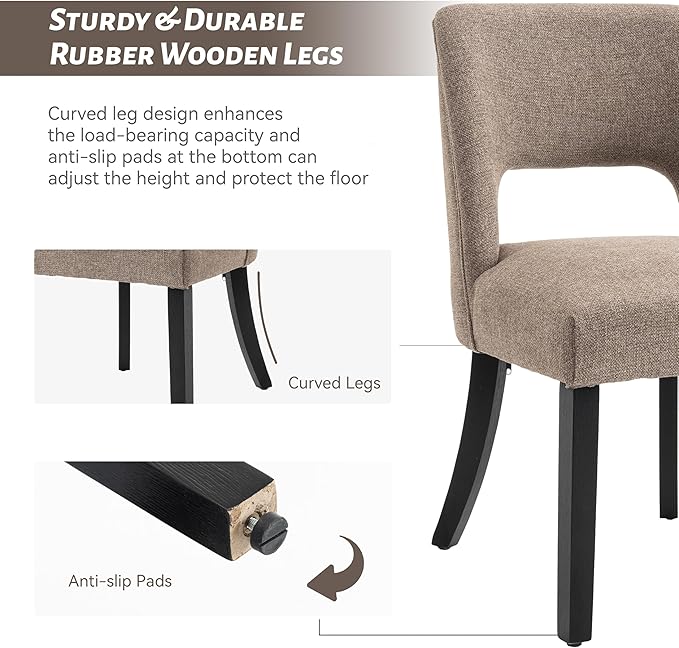 VKNOW Wooden Dining Chairs Set of 4, Modern Fabric Upholstered Dining Room Ch...