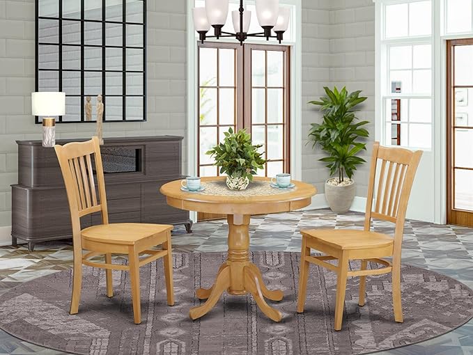 East West Furniture ANGR3-OAK-W 3 Piece Kitchen Table & Chairs Set Contai...