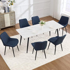 Dining Chair Set of 8, Modern Dining Chairs with Thick Cushions, Faux Leather Upholstered Kitchen Dining Room Chairs with Metal Adjustable Legs for Dining Living Room, Blue