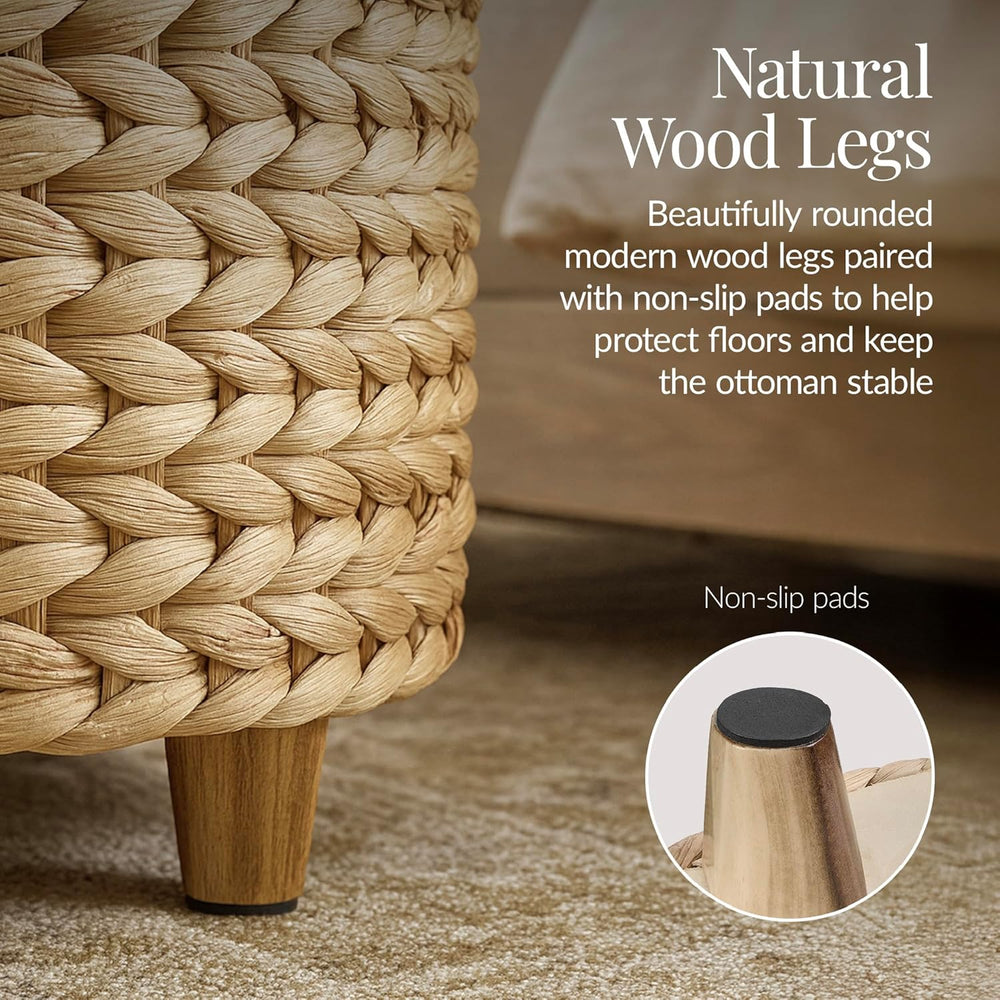 Best Choice Products 17" Round Storage Ottoman W/Lid, Handwoven Water Hy...