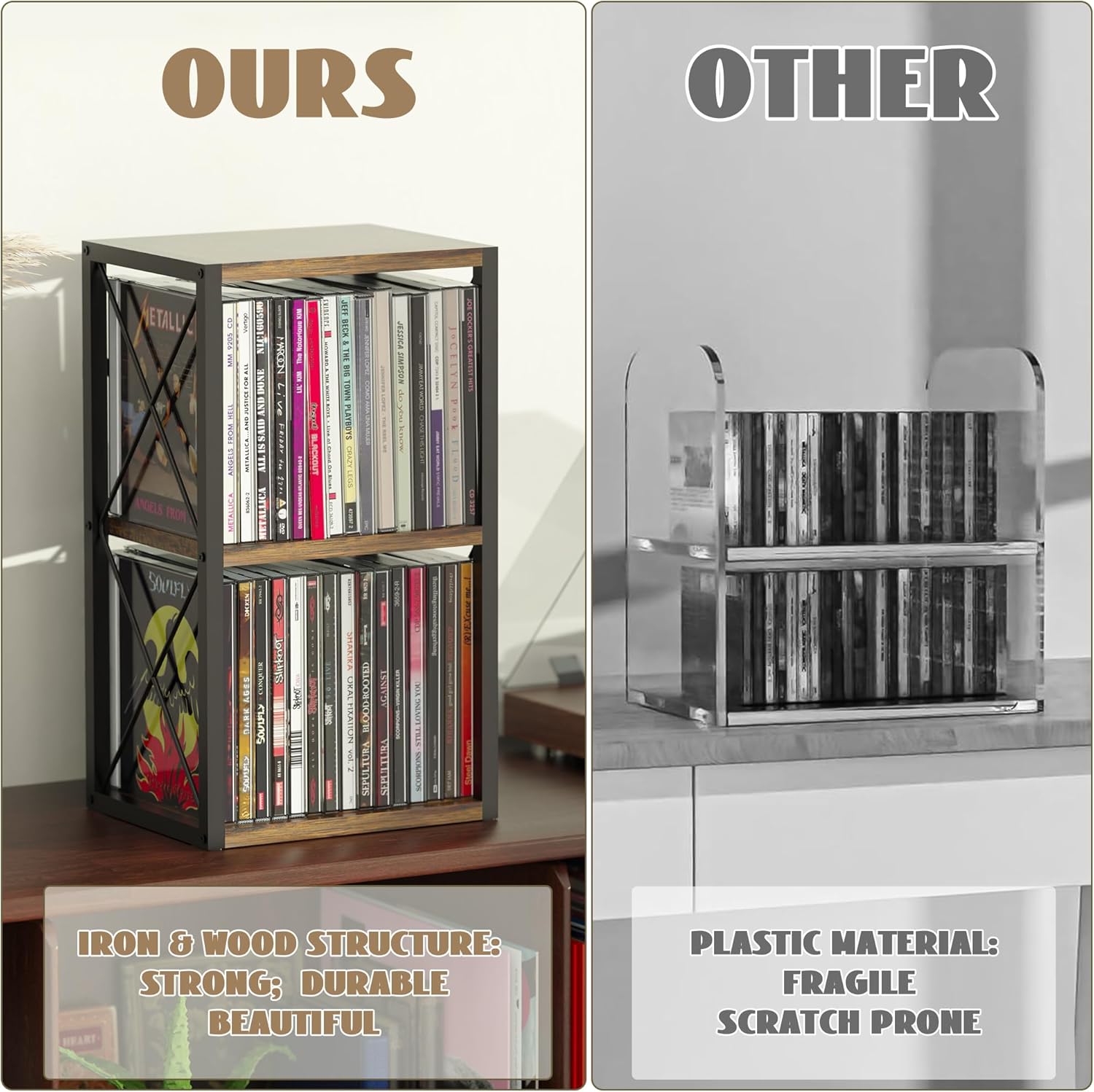 Alyoen 2 Tier CD Holder Organizer, Wooden CD Storage Rack Holds up to 30 Cds, CD Case Holder for Display, Premium CD Display Shelf for Home Office, Ideal for Music Enthusiasts