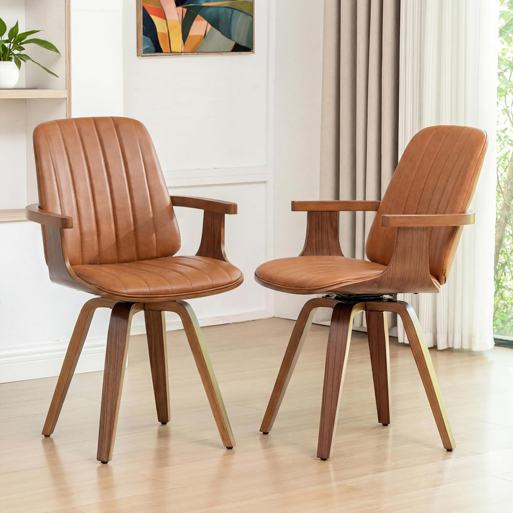 Walnut Dining Chairs, Mid Century Modern Leather Swivel Desk Chairs Walnut | ...