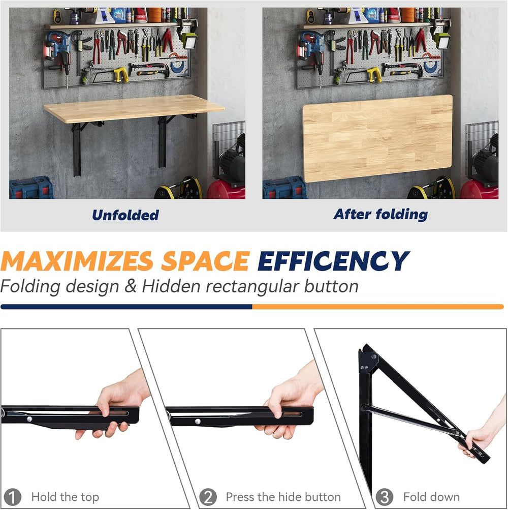 Ultrawall Wall Mounted Folding Workbench, Heavy Duty Foldable Work Table, Col...
