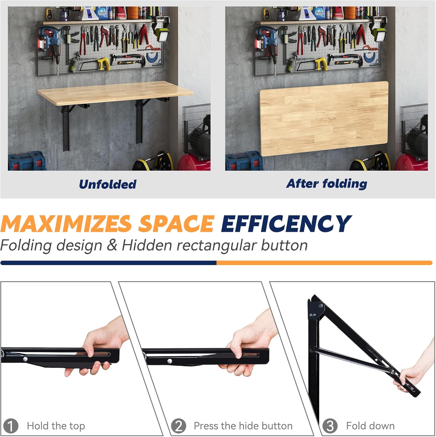 Ultrawall Wall Mounted Folding Workbench, Heavy Duty Foldable Work Table, Collapsible Desk for Workshop, Garage, Office, Home, Holds Up to 550LBS, 32”X18”