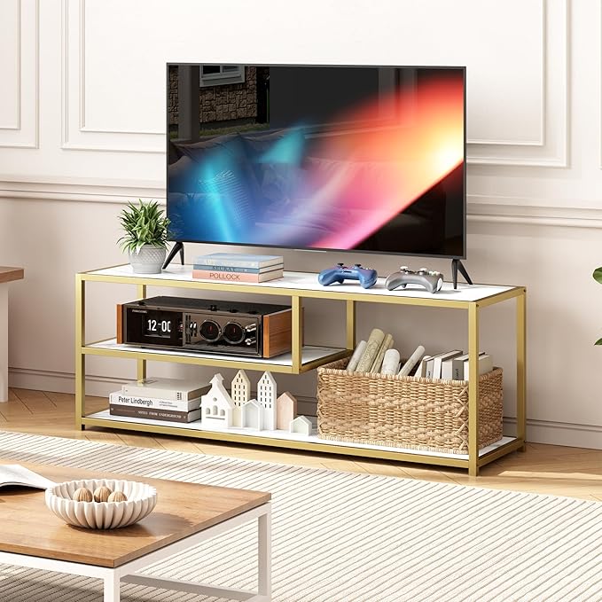 Function Home TV Stand for TVs up to 55 Inch, 3 Tier Entertainment Center, Me...