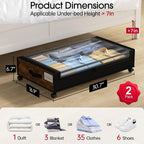 Yecaye Under Bed Storage with Wheels, 2Pack Under Bed Storage Containers, Underbed Shoe Storage Organizer, Rolling Under Bed Metal Drawers for Clothes, Blankets, Brown