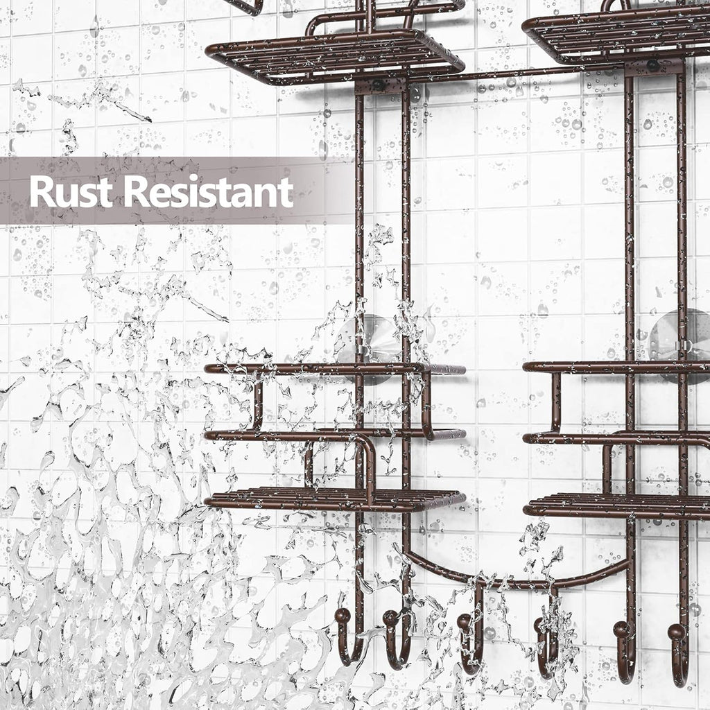 SRIWATANA Shower Caddy Organizer Hanging Over Head, Bathroom Shower Rack Hanger with Hooks for Razors - Bronze