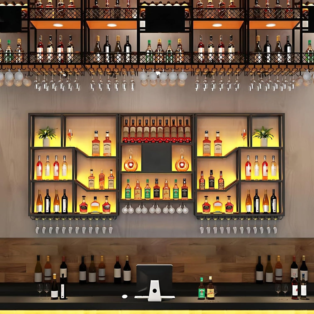 79" Large Metal Wine Rack Wall Mounted, 3 Tier Liquor Shelf & Liquor...