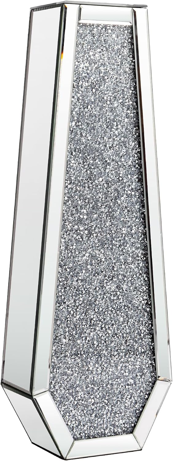 SHYFOY 30" Floor Vase Crushed Diamond Mirrored Vase Silver Tall Vases for Floor, Large Crystal Glass Decorative Floor Vases for Living Room Office Corner Hallway Home Decor