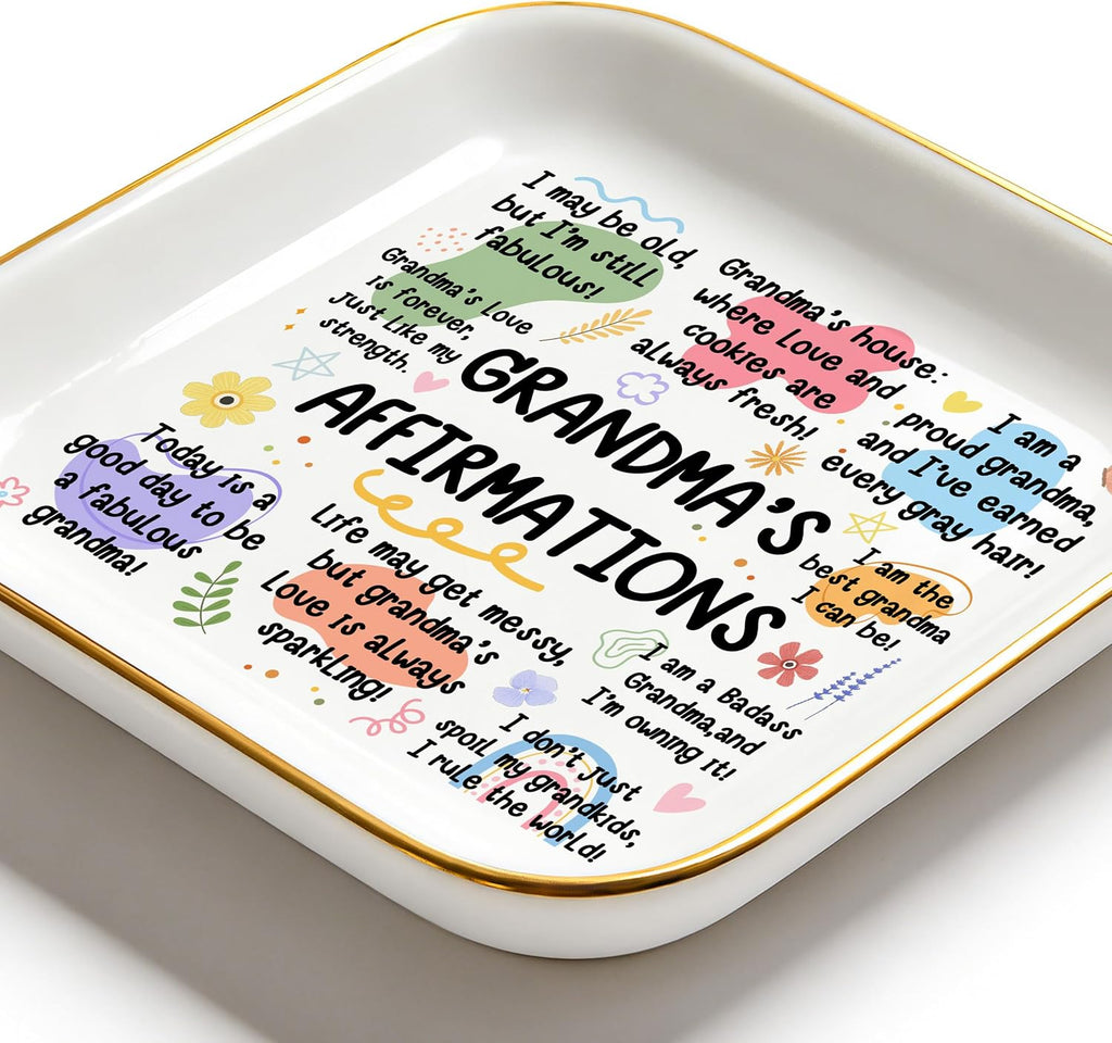 Gifts for Grandma Birthday Christmas Mothers Day Appreciation Grandma Gifts | Grandma's Affirmations Ring Dish 4", Ceramic
