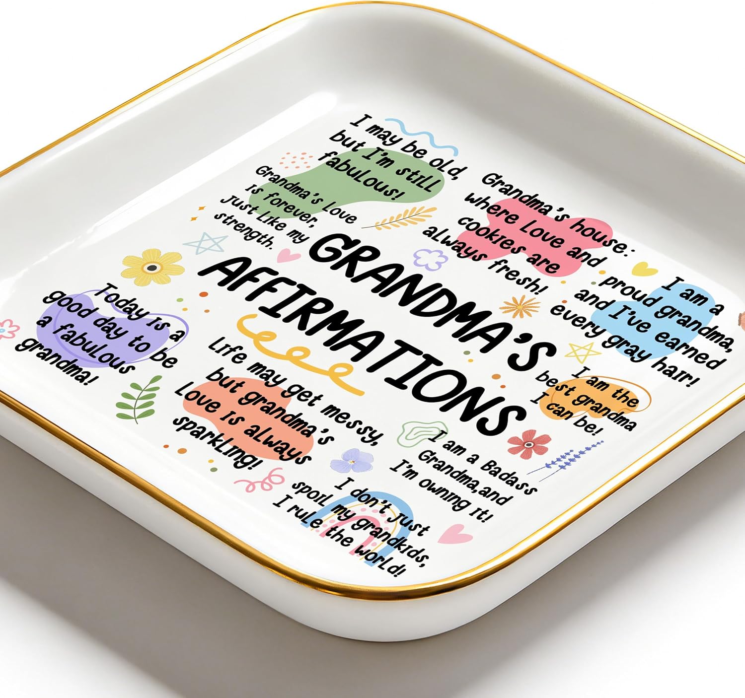 Gifts for Grandma Birthday Christmas Mothers Day Appreciation Grandma Gifts | Grandma's Affirmations Ring Dish 4", Ceramic