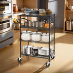 Finnhomy 4 Tier Heavy Duty Commercial Grade Rolling Cart with Handle Bar, Metal Wire Utility Cart with Wheels, Shelf Size 18" D x 30" W, NSF Listed, Black