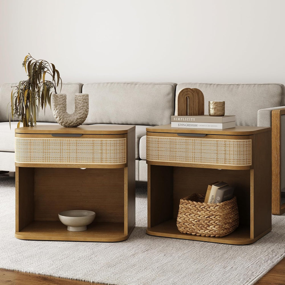 Nathan James Keith Farmhouse Bedside Table, Modern Coastal Nightstand, Rattan...