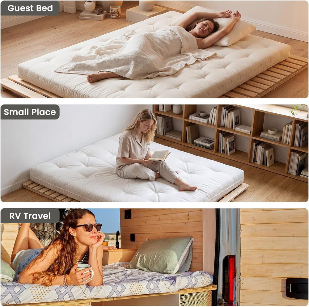 Floor Bed Frame, Foldable Japanese Tatami Bed Frame for Futon Mattress | Soli...