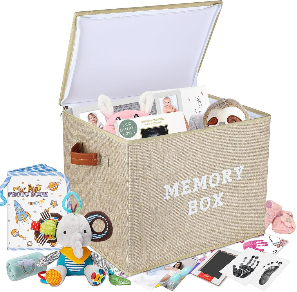 Lukeline Memory Box for Keepsake, Decorative Keepsake Bin with Handles,Memory Box Keepsakes Gift for Anniversary, Wedding, Birthday, Valentines Day