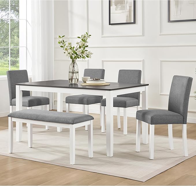 KEIKI 6-Piece Standard Height Dining Table Set with Rectangular Table, 4 Upho...