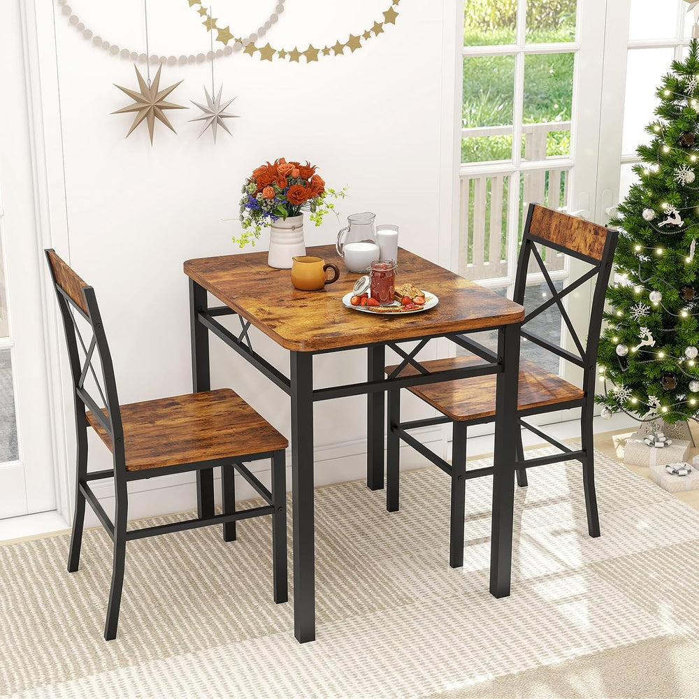 Zevemomo 3-Piece Dining Table Set, Dining Table for 2, Brown