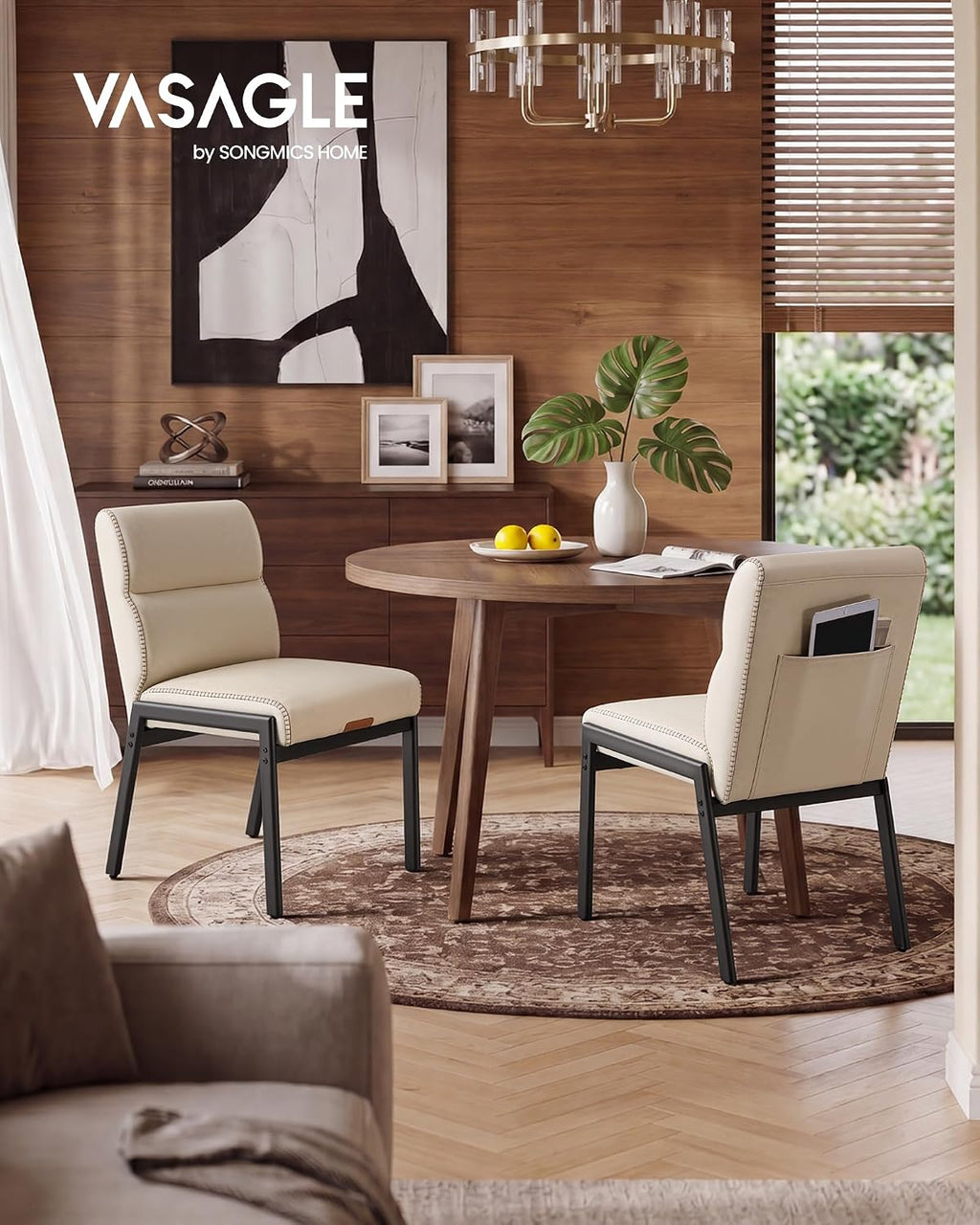 VASAGLE Dining Chairs Set of 2, Upholstered Kitchen Chairs, for Dining Room, Cream White, EKHO Collection UKDC162W101