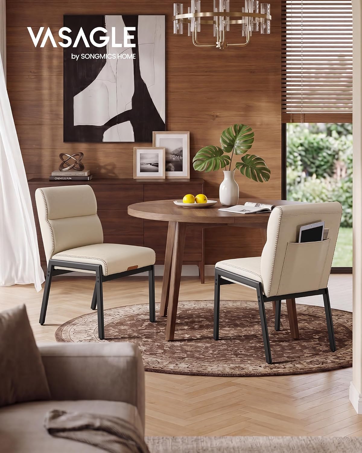 VASAGLE Dining Chairs Set of 2, Upholstered Kitchen Chairs, for Dining Room, Cream White, EKHO Collection UKDC162W101