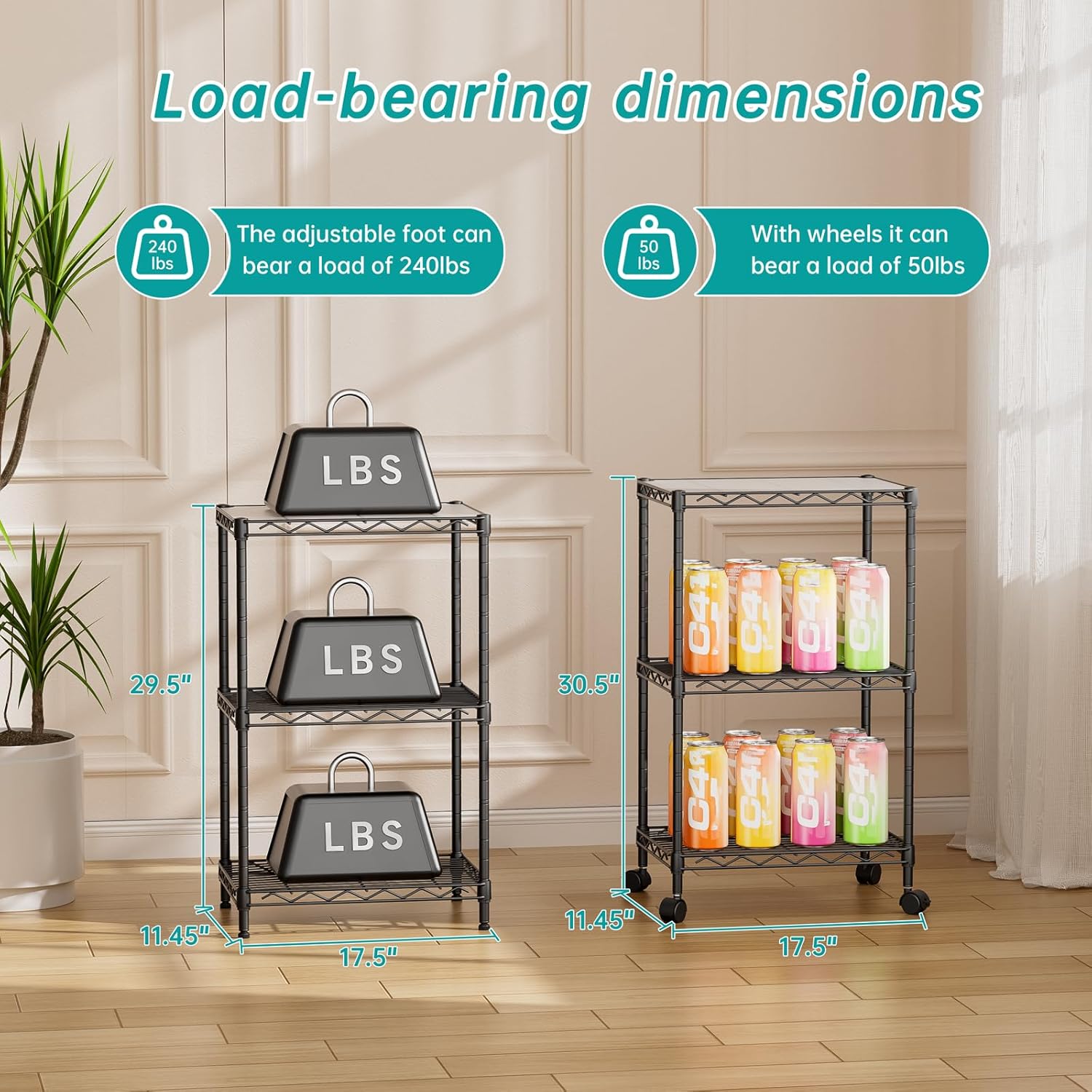SINGAYE Shelf Closet Wire Shelving：Adjustable Metal Unit for Laundry Room Organization Bathroom Kitchen Home Storage with Wheels Small Pantry Rack Shelves