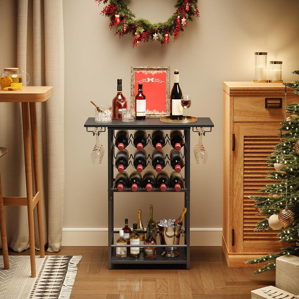 HOOBRO 5-Tier Wine Rack with Glass Holder, Wine Storage Freestanding Floor, V...